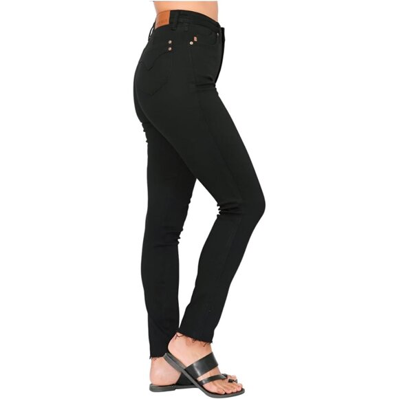 Plus Size Tummy Control Skinny Jeans High Rise Black Zipper - Picture 5 of 6